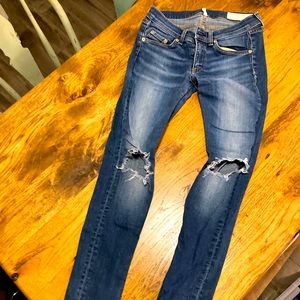 rag & bone distressed jeans w/ zipper ankle detail
